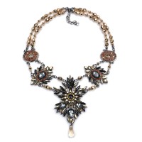 Metallic Crystal Stone Burst Statement Necklace